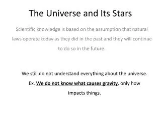 The Universe and Its Stars