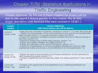 Chapter 7(7b): Statistical Applications in Traffic Engineering