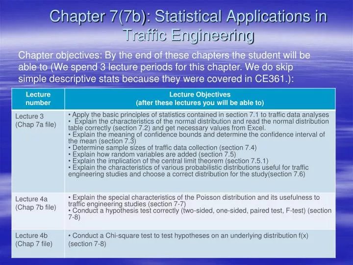 chapter 7 7b statistical applications in traffic engineering
