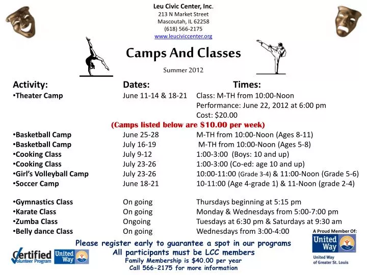 camps and classes summer 2012