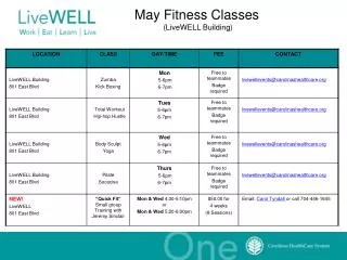 May Fitness Classes (LiveWELL Building)