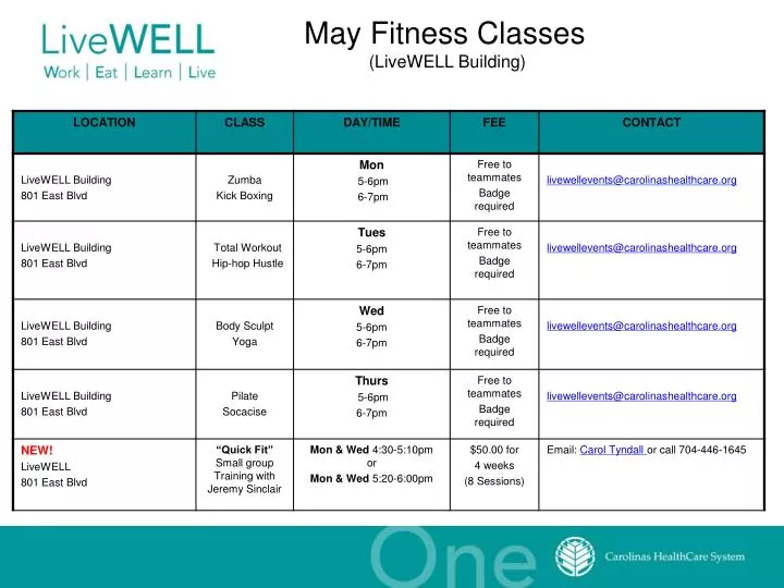 may fitness classes livewell building