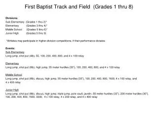 First Baptist Track and Field (Grades 1 thru 8)