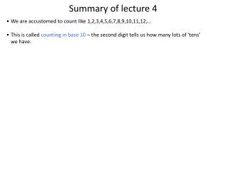 Summary of lecture 4