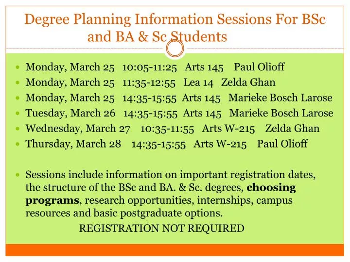 degree planning information sessions for bsc and ba sc students