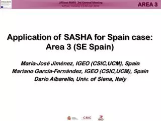 Application of SASHA for Spain case: Area 3 (SE Spain )