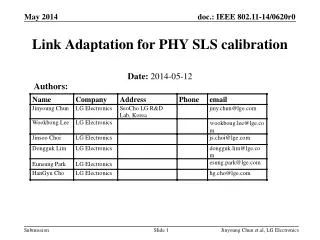 Link Adaptation for PHY SLS calibration