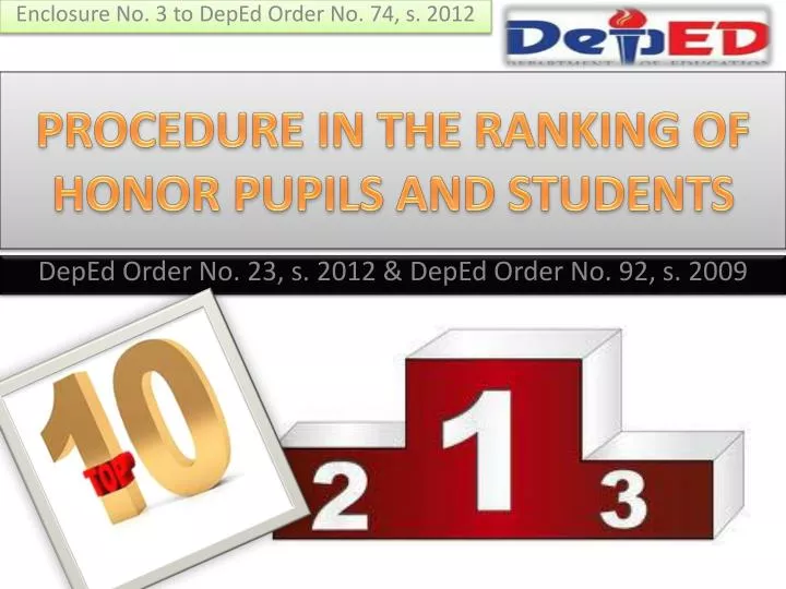 procedure in the ranking of honor pupils and students