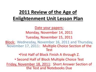2011 Review of the Age of Enlightenment Unit Lesson Plan