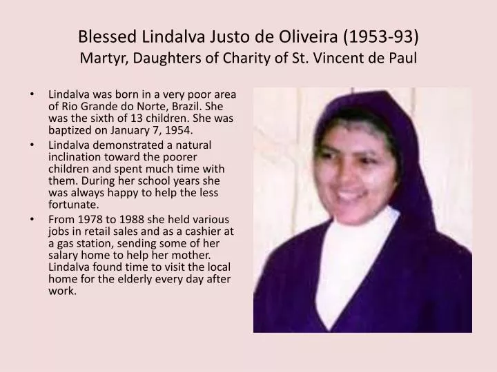 blessed lindalva justo de oliveira 1953 93 martyr daughters of charity of st vincent de paul