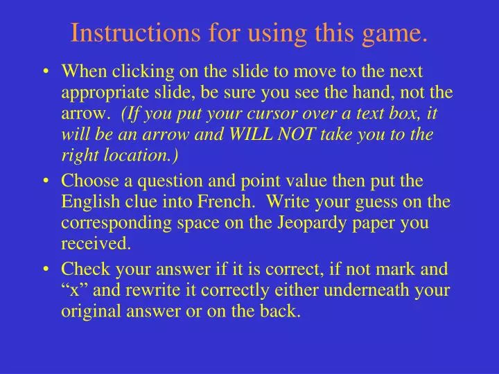 instructions for using this game