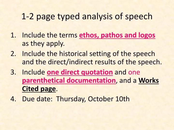 1 2 page typed analysis of speech