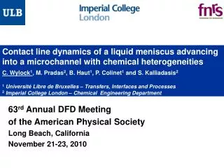 63 rd Annual DFD Meeting of the American Physical Society Long Beach, California