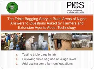 Testing triple bags in lab Following triple bag use at village level