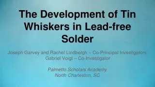 The Development of Tin Whiskers in Lead-free Solder