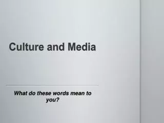 Culture and Media