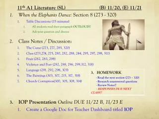 11 th A1 Literature (SL ) 		 (B) 11 / 20 , (E) 11 / 21