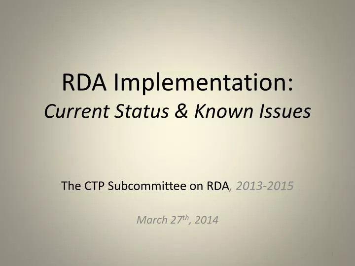 rda implementation current status known issues