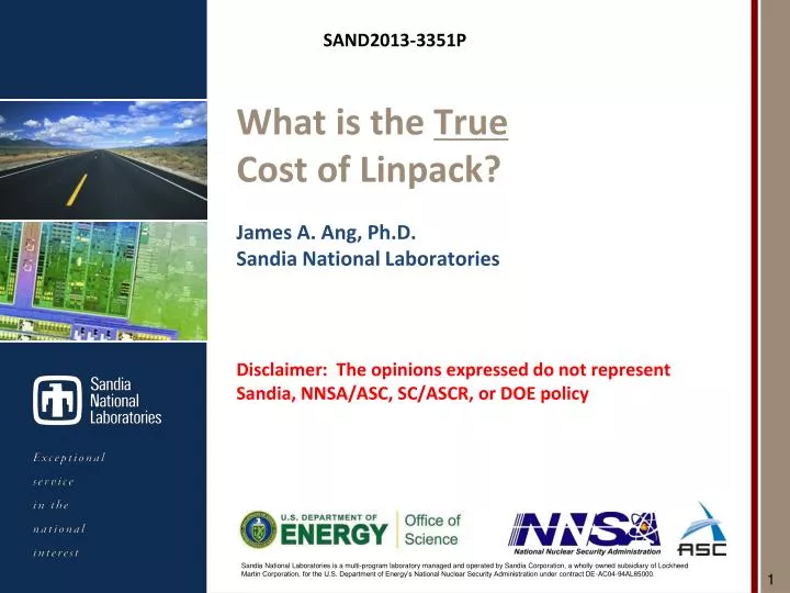 what is the true cost of linpack james a ang ph d sandia national laboratories