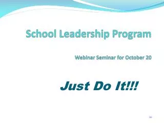 School Leadership Program Webinar Seminar for October 20