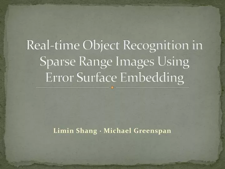 real time object recognition in sparse range images using error surface embedding