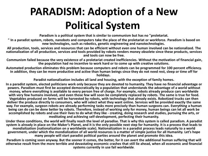 paradism adoption of a new political system