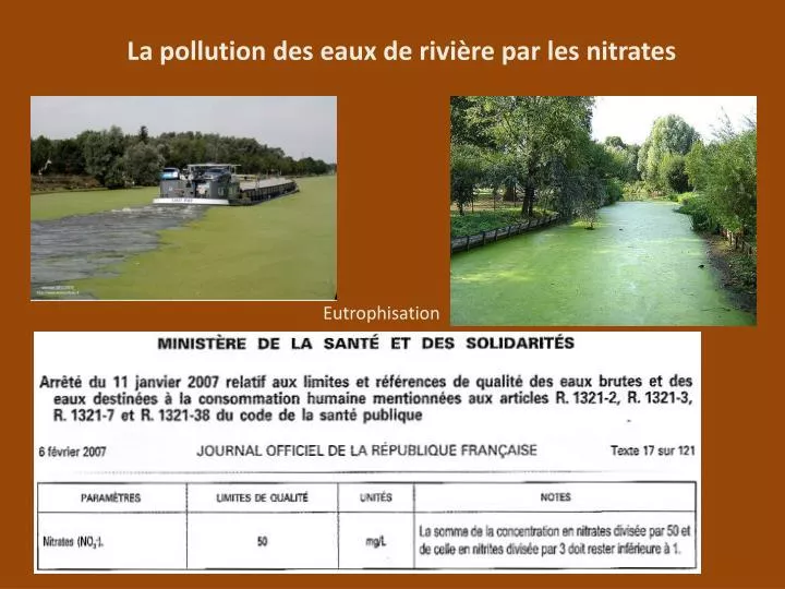 la pollution des eaux de rivi re par les nitrates
