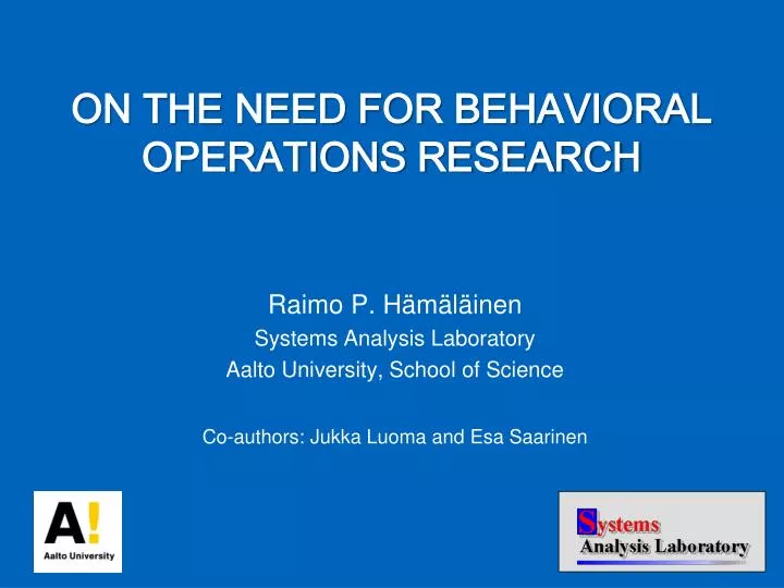 on the need for behavioral operations research