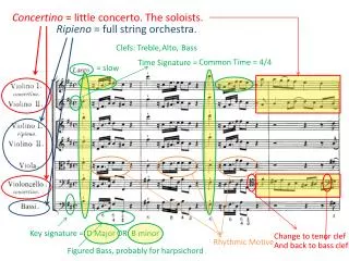 Concertino = little concerto. The soloists.