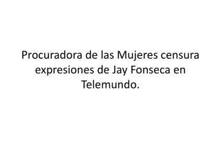 Procuradora de las Mujeres censura expresiones de Jay Fonseca en Telemundo.