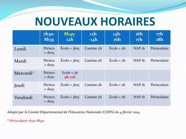 nouveaux horaires