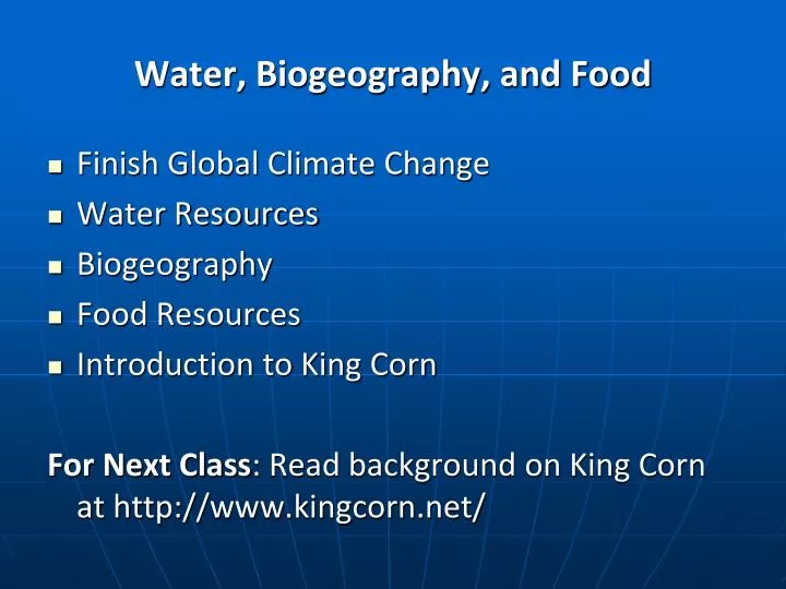 water biogeography and food