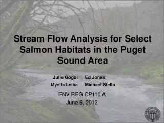 Stream Flow Analysis for Select Salmon Habitats in the Puget Sound Area