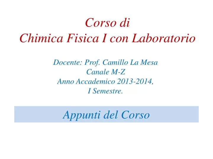 corso di chimica fisica i con laboratorio