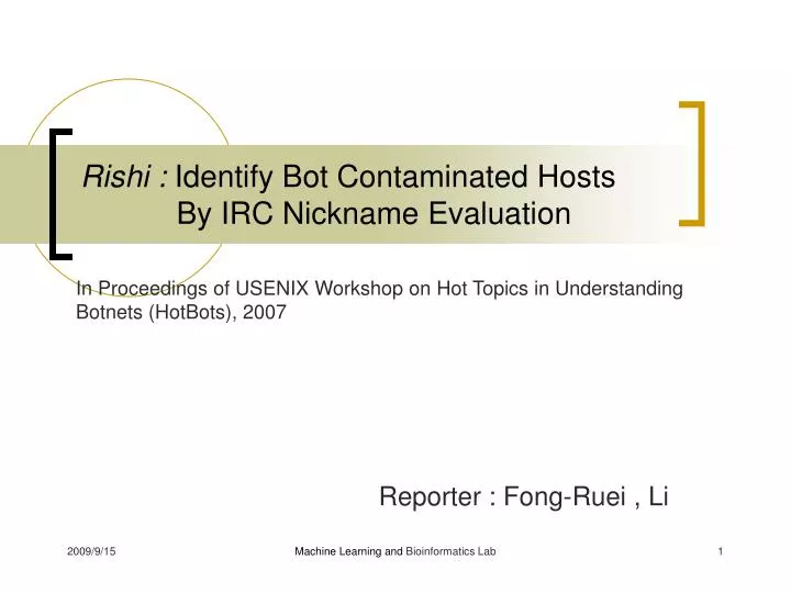 rishi identify bot contaminated hosts by irc nickname evaluation