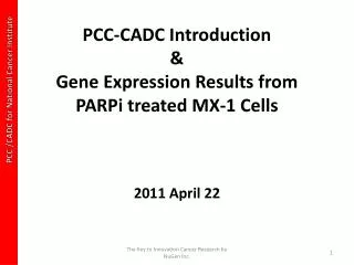 PCC-CADC Introduction &amp; Gene Expression Results from PARPi treated MX-1 Cells