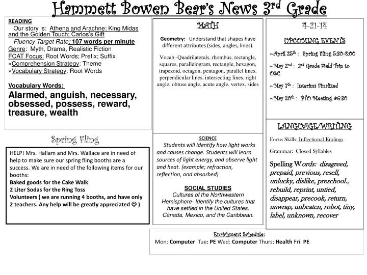 hammett bowen bear s news 3 rd grade
