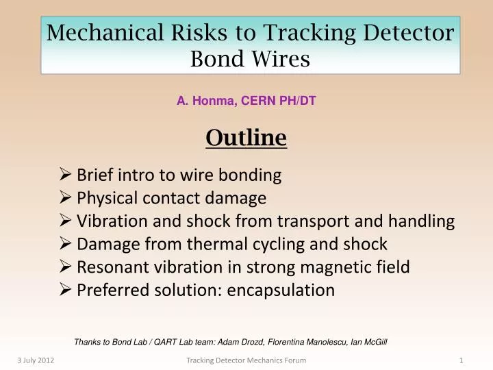 mechanical risks to tracking detector bond wires