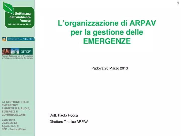 l organizzazione di arpav per la gestione delle emergenze