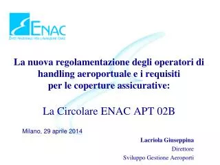 Milano, 29 aprile 2014 Lacriola Giuseppina Direttore Sviluppo Gestione Aeroporti