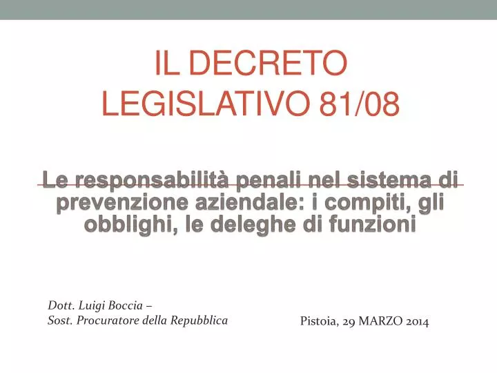 il decreto legislativo 81 08