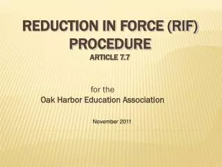 Reduction In Force (RIF) Procedure Article 7.7