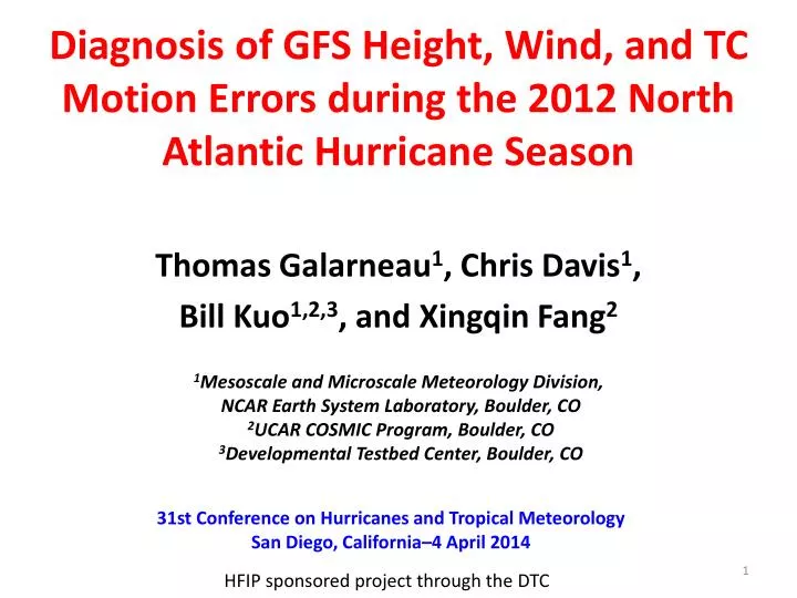 diagnosis of gfs height wind and tc motion errors during the 2012 north atlantic hurricane season