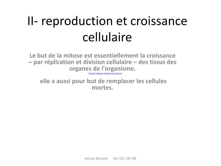 ii reproduction et croissance cellulaire