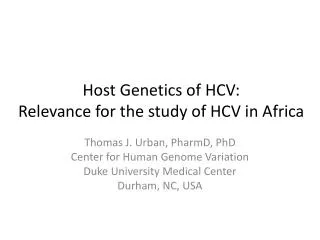 Host Genetics of HCV: Relevance for the study of HCV in Africa