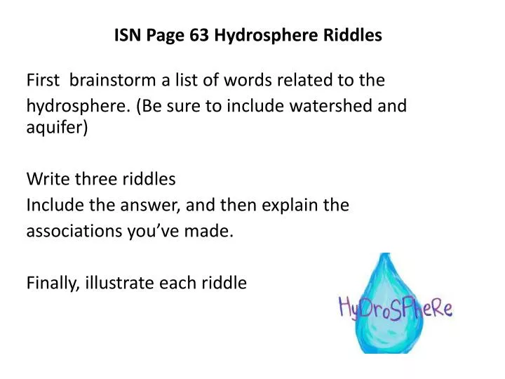 isn page 63 hydrosphere riddles