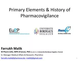 Primary Elements &amp; History of Pharmacovigilance