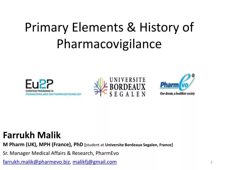 primary elements history of pharmacovigilance