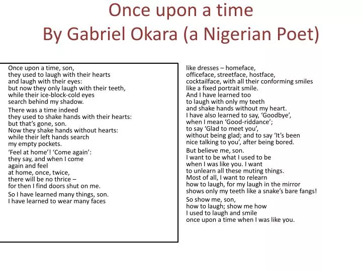 once upon a time by gabriel okara a nigerian poet