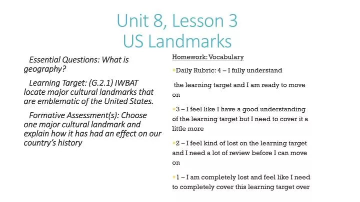 unit 8 lesson 3 us landmarks